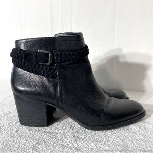 Franco Sarto Black Leather Pointed Toe Chunky Heel Ankle Boots Booties 10